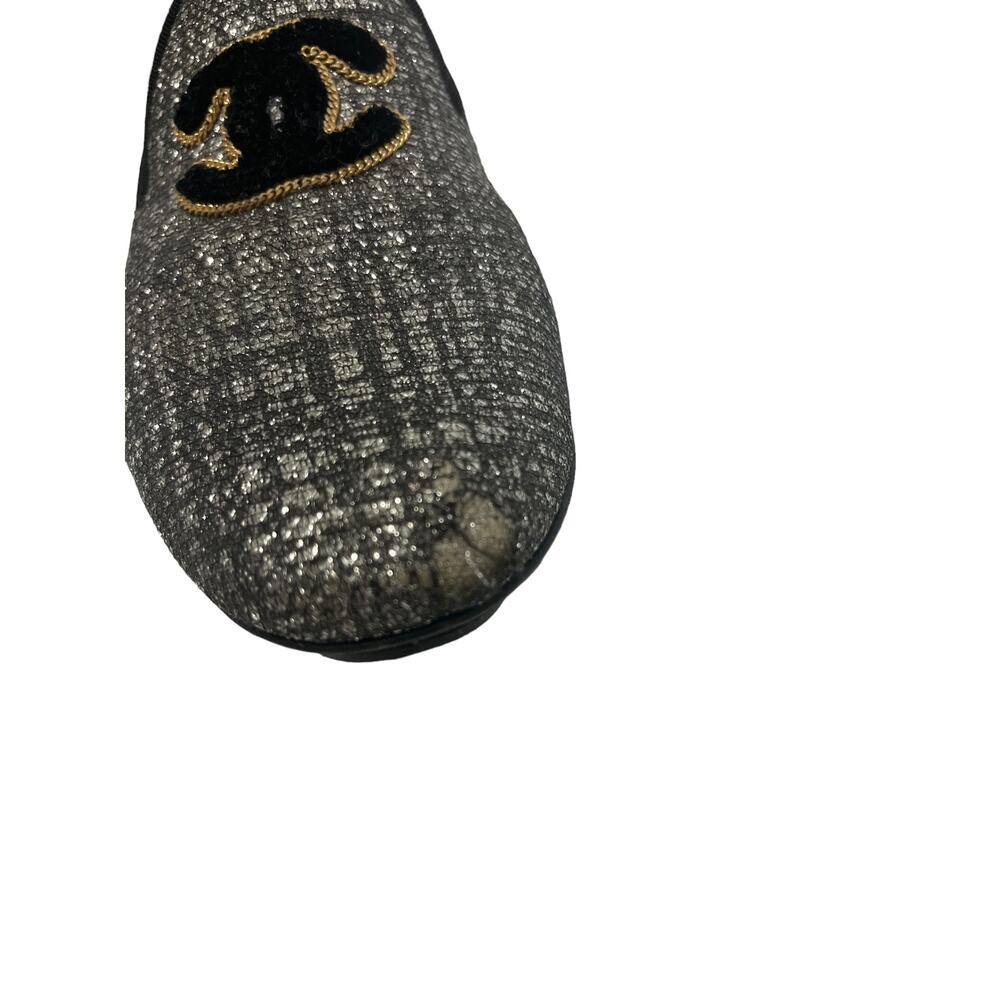 CHANEL Silver/Black Tweed Interlocking CC Logo Accent Loafers Flats Size 37 US 7 - Picture 8 of 10
